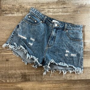 Distressed denim shorts